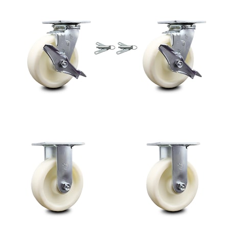 Service Caster 6 Inch Nylon Caster Set with 2 Brakes/Swivel Lock 2 Rigid SCC-30CS620-NYB-TLB-BSL-2-R-2